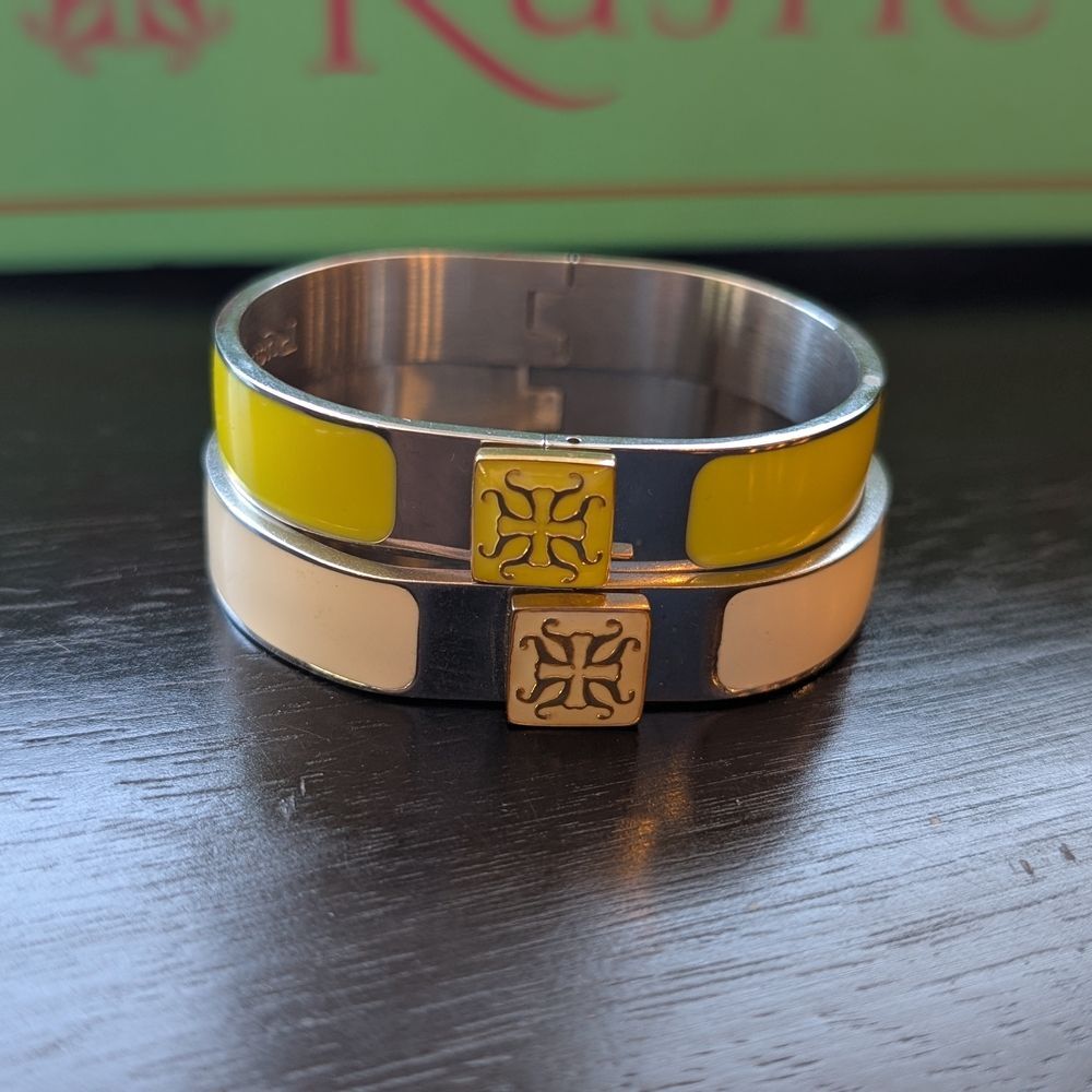 Rustic Cuff Yellow and White Enamel Bangles